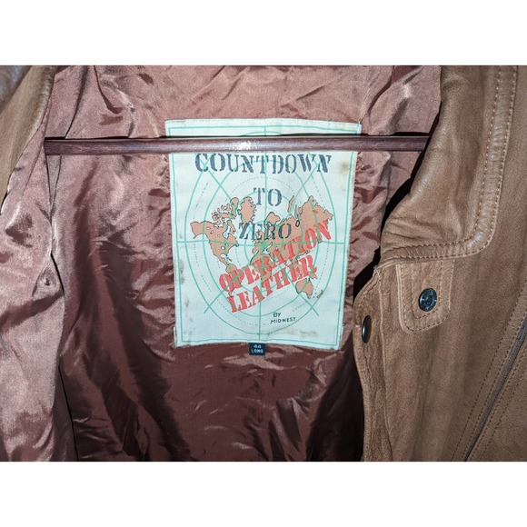 Vintage Countdown to Zero 44 Long Men size L Leather Bomber Jacket Light Brown - Picture 9 of 11